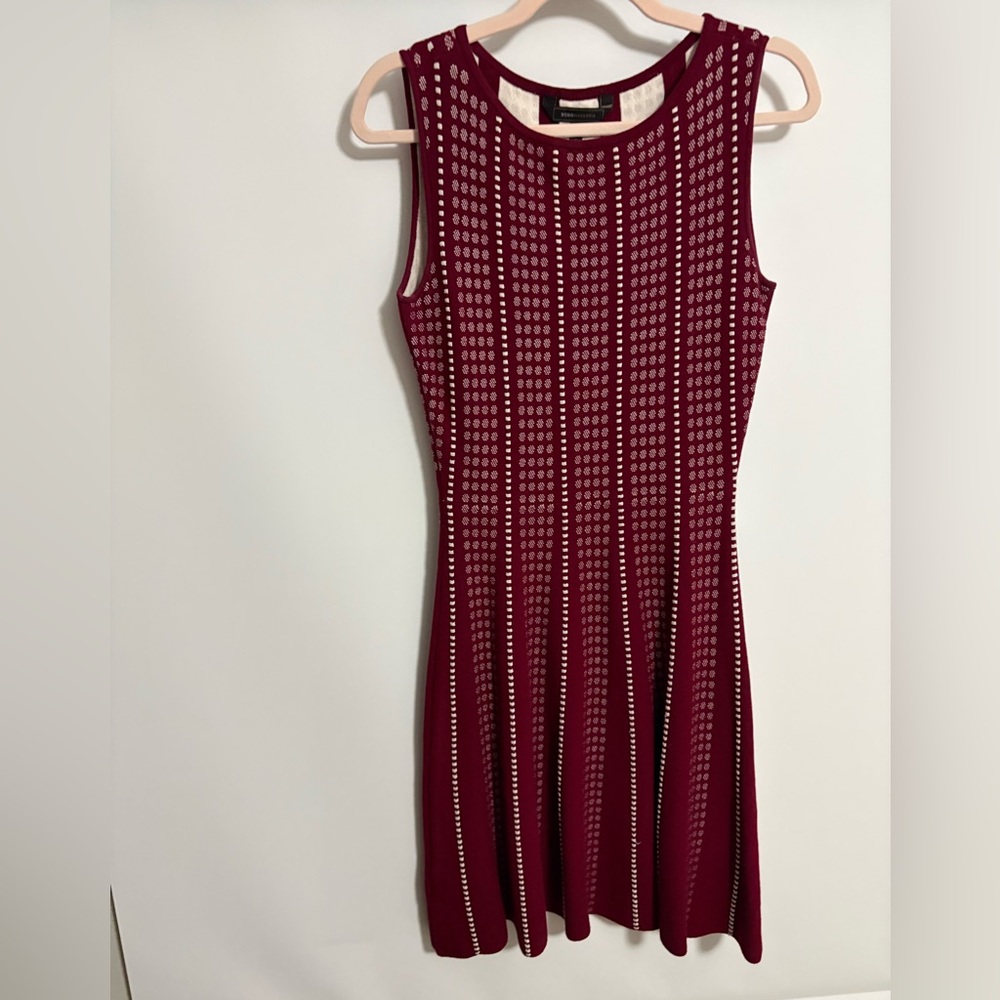 BCBG Max Azria Sleeveless Burgundy Knit Dress with Eyelet Detail